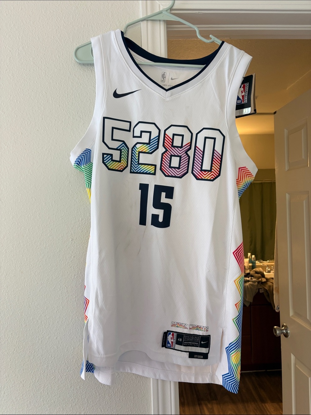 Nike White City Edition Basketball Jersey with Rainbow Trim